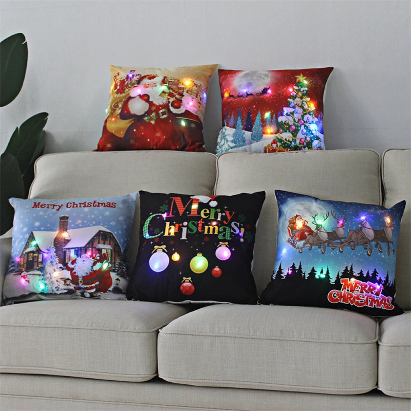 Funda de Almohada con Luces de Navidad